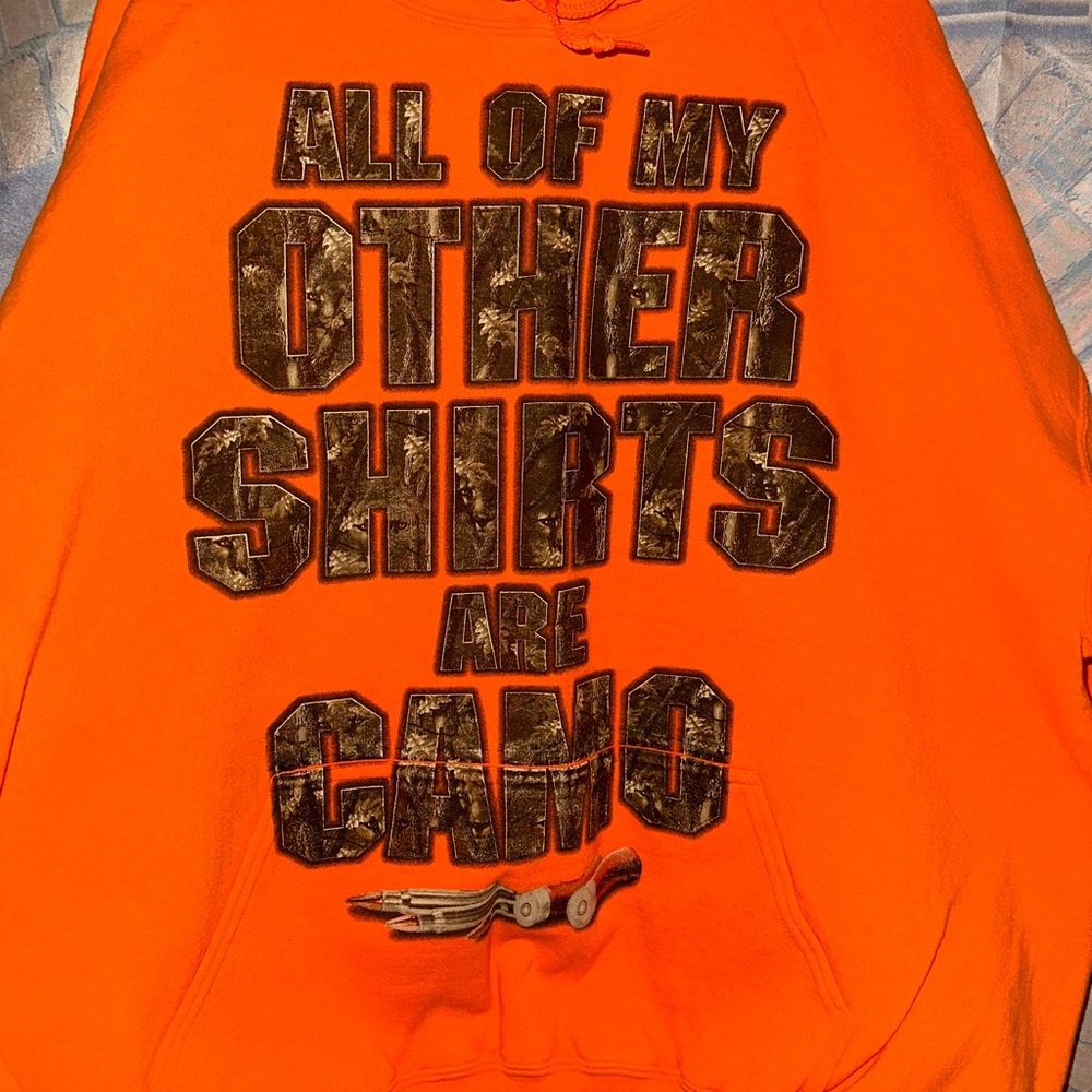 Orange Graphic Hoodie with Camo Text - Size 2XL